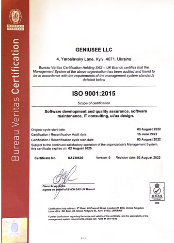 ISO 9001:2015 quality management system